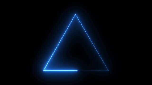 Glowing blue neon triangle frame with continuous loading light effect