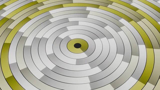 White gray and yellow segmented concentric rings