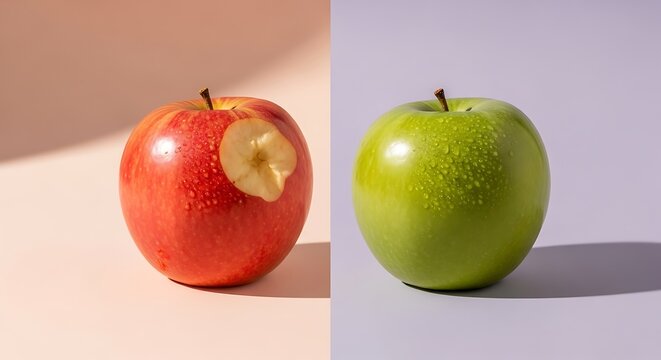 Red and green apples side by side.