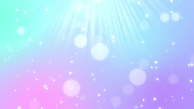 爽やかなパステルグラデーションの光線とキラキラ粒子が舞うファンタジーなループ動画背景 / Pastel gradient light rays with rising sparkling particles overlay loop video