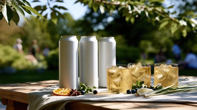 Charming Summer Scene with Cylinder Cans and Iced Tea