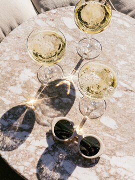 Luxurious Summer Champagne Experience on Marble Table