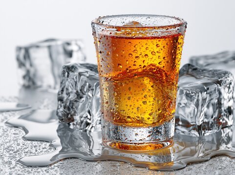Captivating Photorealistic Beverage Product Photography with Ice Cubes