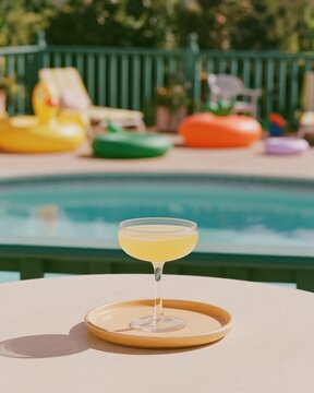 Vibrant Side View of Colorful Cocktails by the Pool