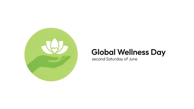 Global wellness day concept logo with hand holding lotus flower on white background wellness holistic meditation