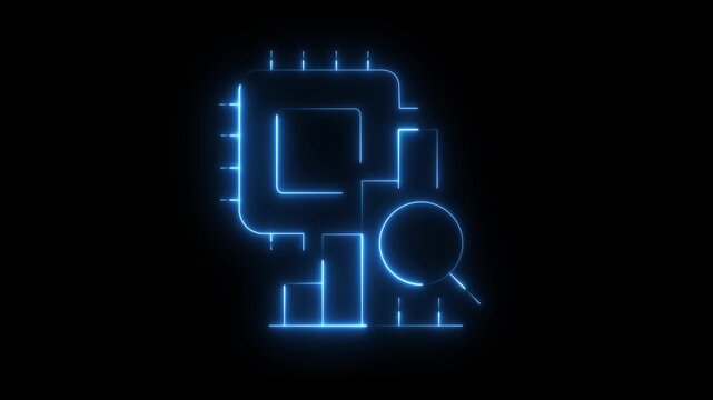 Futuristic Glowing CPU Microchip Analysis Icon