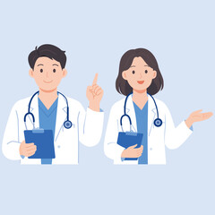 Fototapeta premium Male and Female Doctor Characters Flat Vector Illustration