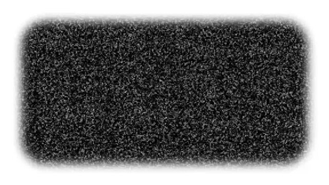 Black and white television static noise texture with a light vignette border effect on a rectangular screen display background for broadcast interference