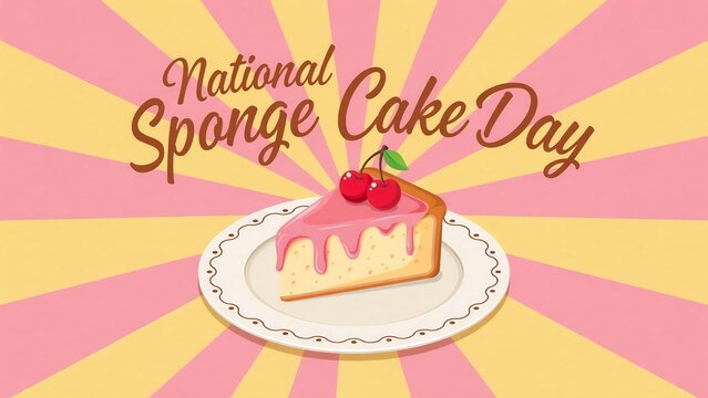 National sponge cake day celebration graphic featuring cake slice with cherries celebration delicious culinary
