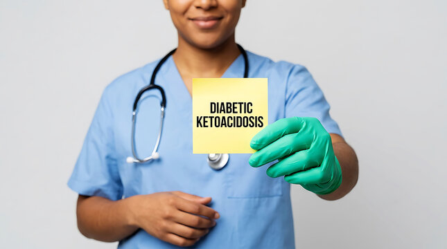 Healthcare worker holding sticky note labeled diabetic ketoacidosis