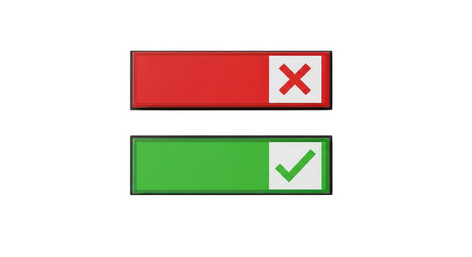 Red cross and green check mark buttons for choice isolated on transparent background