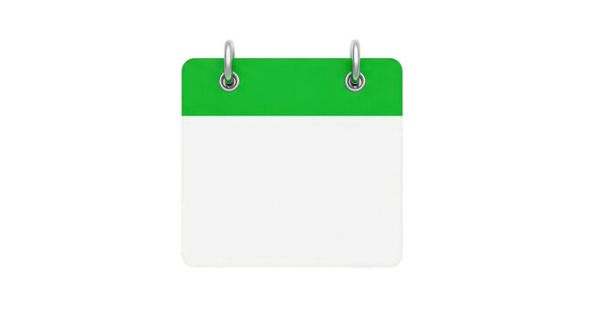 Green calendar page icon for schedule and date planning isolated on transparent background