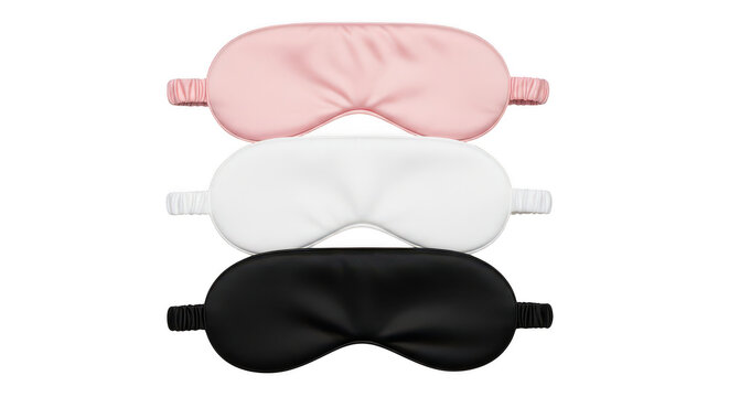 Three colorful sleep masks for resting at night isolated on transparent background