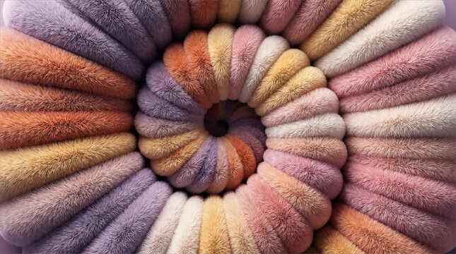 Fluffy fur spiral pattern in pastel rainbow colors