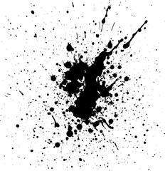 Obraz premium 激しいインク飛散と墨滴のグランジ背景グラフィック | High Impact Black Ink Splatter Burst and Abstract Paint Splash Silhouette