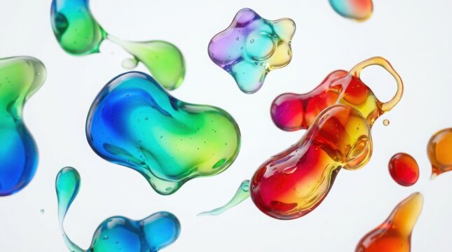 Colorful liquid blobs on white background. Abstract fluid shapes with vibrant gradient colors.