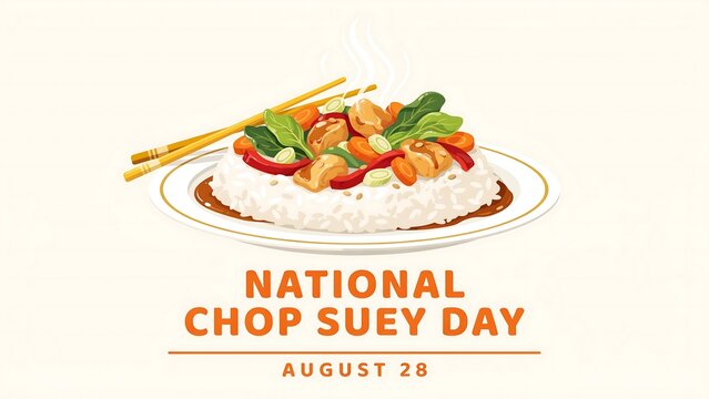 National chop suey day poster design featuring bowl of stir fried meat and vegetables with chopsticks, chopsuey
