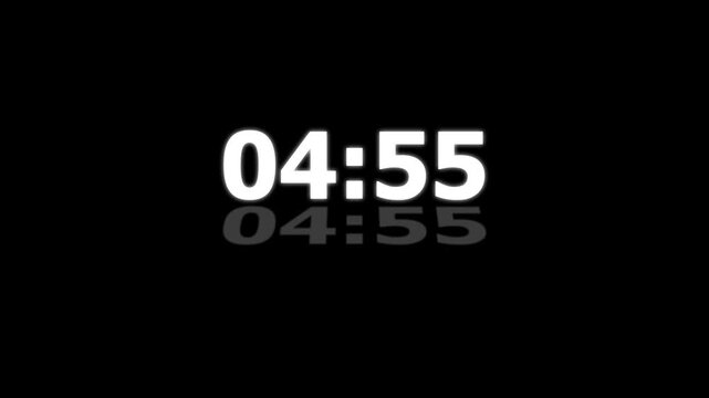 Digital timer animation is a 1-minute countdown from 5 to 4 minutes. 4K countdown animation,