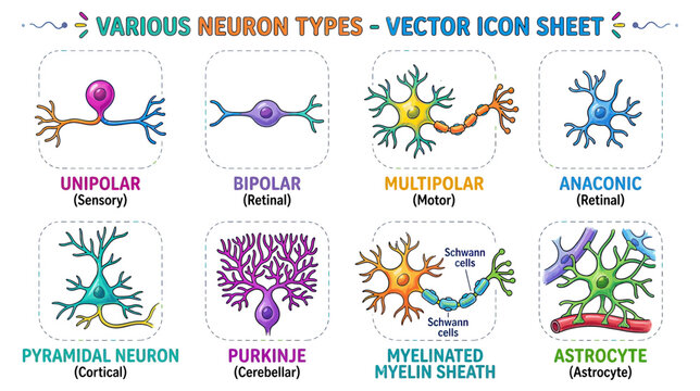 Various Neuron Types Vector Icon Sheet