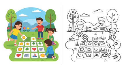 Children Playing Matching Game Outdoors