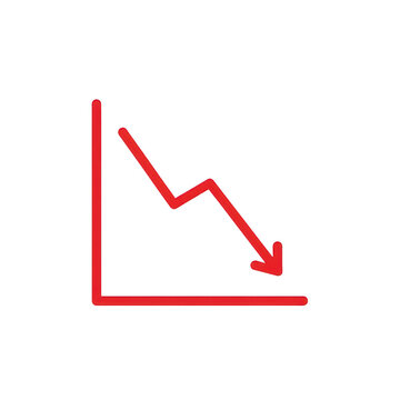 Red line graph icon showing a downward financial trend isolated on transparent background