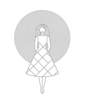 Woman in patterned dress with circular background