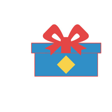 Blue gift box with red ribbon and yellow diamond
