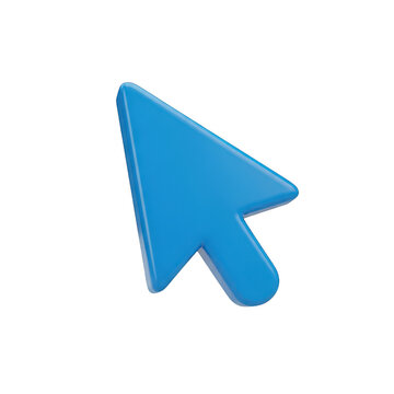 Blue 3d mouse cursor arrow icon for computer interface isolated on transparent background