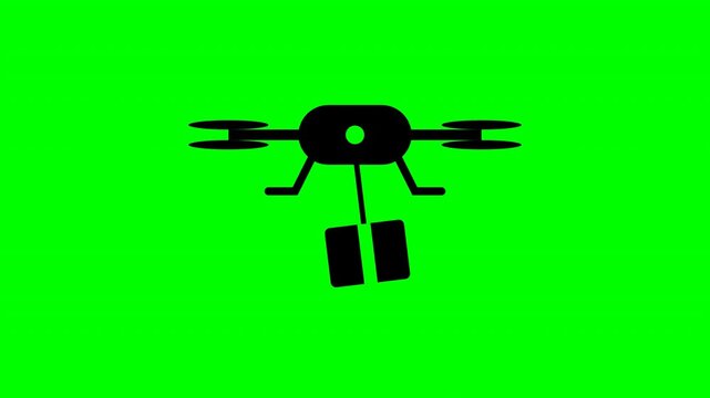 Cargo drone silhouette carrying a package on a green screen