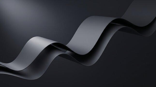Minimalist abstract grey wavy ribbon shape with three dimensional, abstract