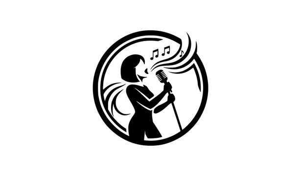 Classic Singer Silhouette Logo Vector with Microphone Minimal Music Emblem Design