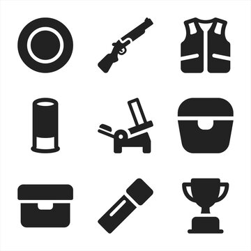 Black solid clay trap shooting hunting sport icon set collection vector