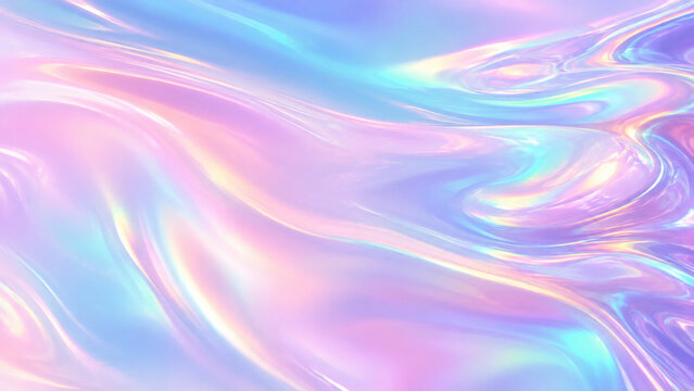 Abstract iridescent liquid texture with holographic color shifts