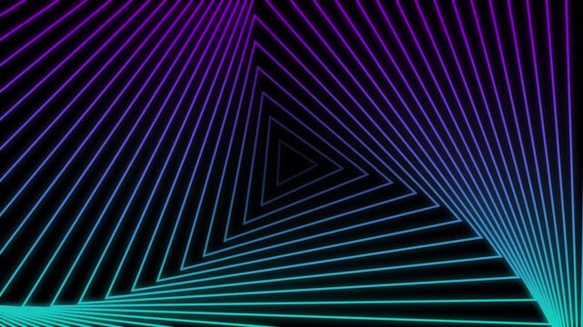 Neon gradient glowing abstract geometric triangle tunnel motion background loop for modern digital party