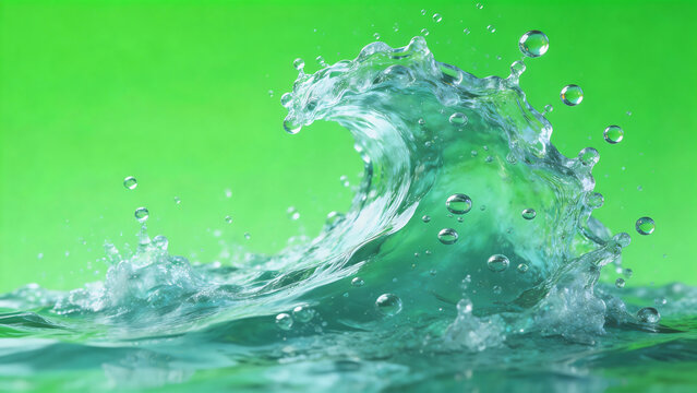 Water wave with bubbles and green background
