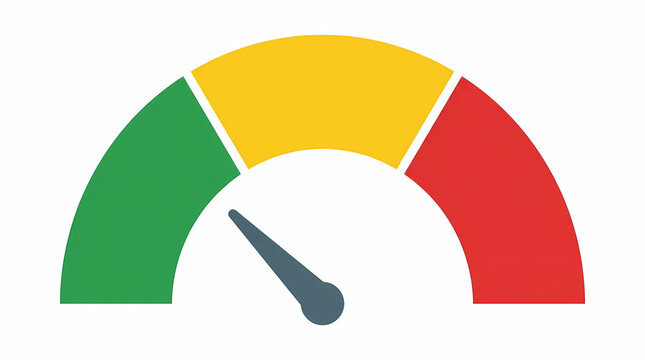 Performance indicator gauge with needle pointing to green section