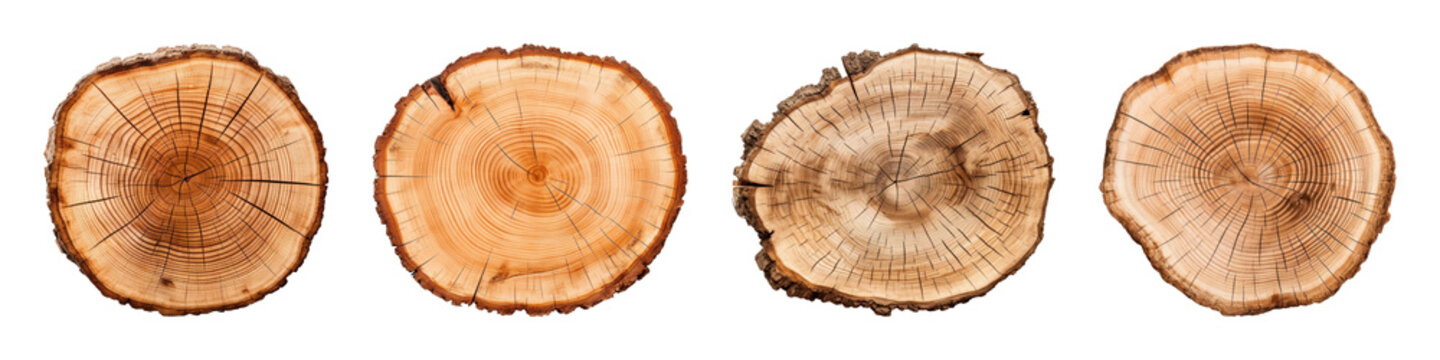 PNG Tree rings isolated set of cut wood log cross sections on transparent background