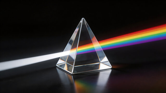 Crystal prism splitting light into rainbow