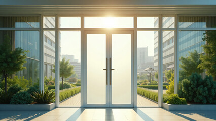 Fototapeta premium White Doors Frame Sustainable City Innovation Urban Gateway