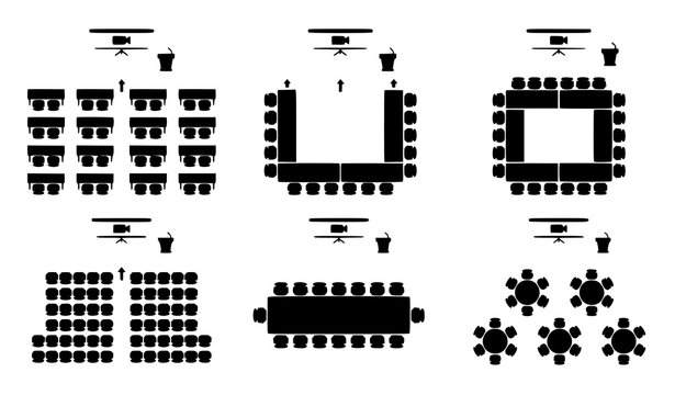 Event Venue Furniture Seating Arrangement Floor Plan Vector Illustration Set