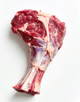 A raw, marbled beef bone-in roast with fat and connective tissue