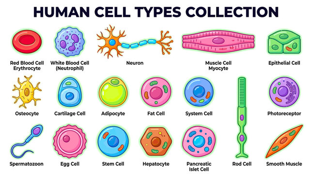 Human Cell Types Collection Isolated Illustration