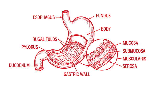 Isolated Human Stomach Anatomy Diagram