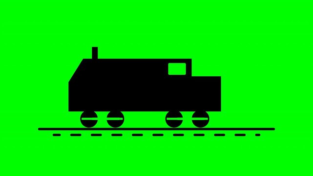 Freight train locomotive silhouette moving on green screen