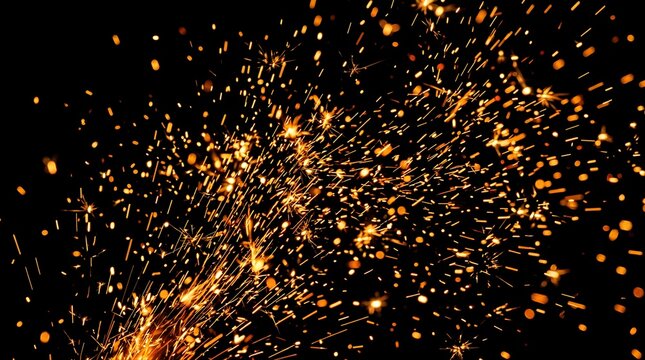 Golden Sparks Flying on Black Background for Festive Overlay Effects