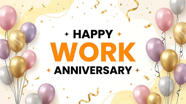 Happy work anniversary balloons and confetti celebration 1
