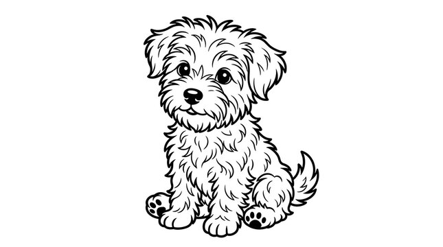 Cute Fluffy Puppy Coloring Page Vector Illustration Cute Dog Line Art Drawing Isolated on White Background