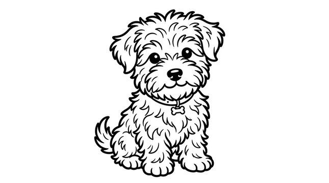 Cute Fluffy Puppy Coloring Page Vector Illustration Cute Dog Line Art Drawing Isolated on White Background