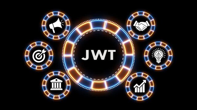 Jwt with business icons animation, concept of json web token technology and security.