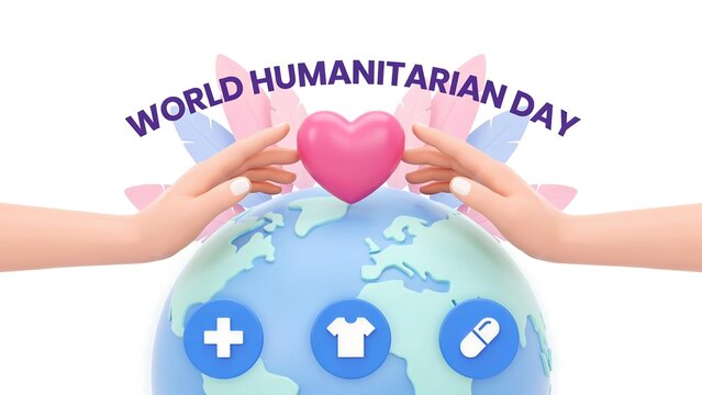 World humanitarian day graphic with hands holding heart over earth globe humanitarian solidarity volunteer